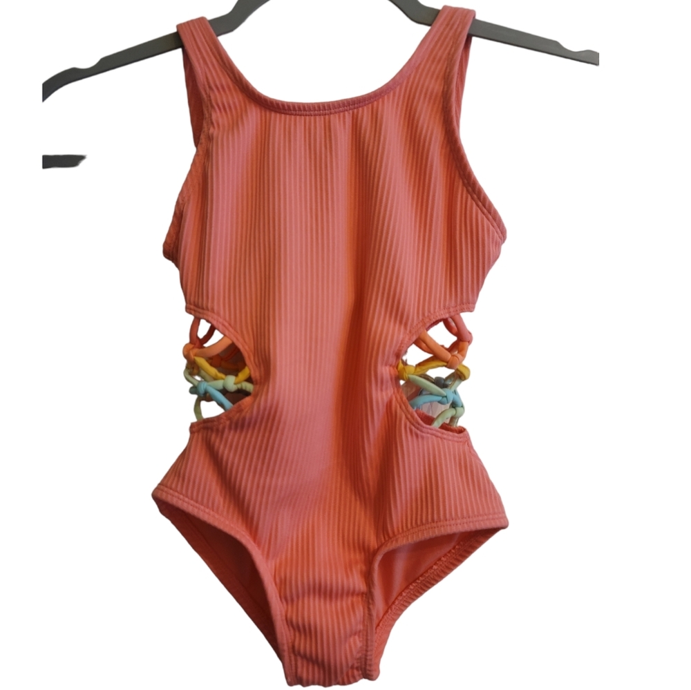 Art Class Youth Girls Peach Open Back Knot Side Ties Swimsuit, Size 4/5 XS